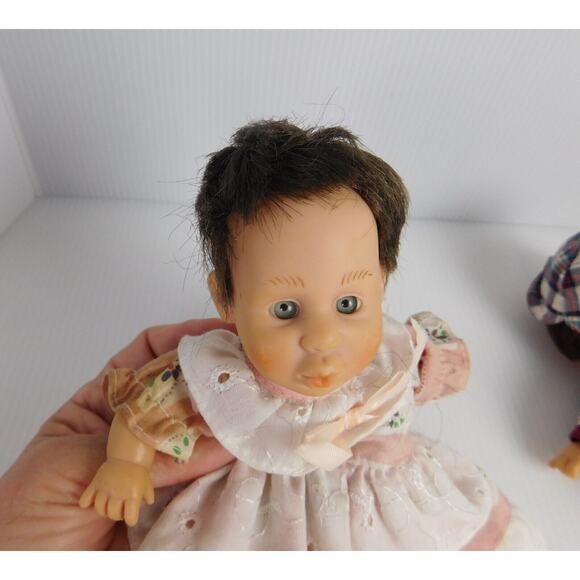 Vintage GiGo Toys Dolls PE Pellets Pink White Red White Plaid Dress Brown Hair - Picture 6 of 14